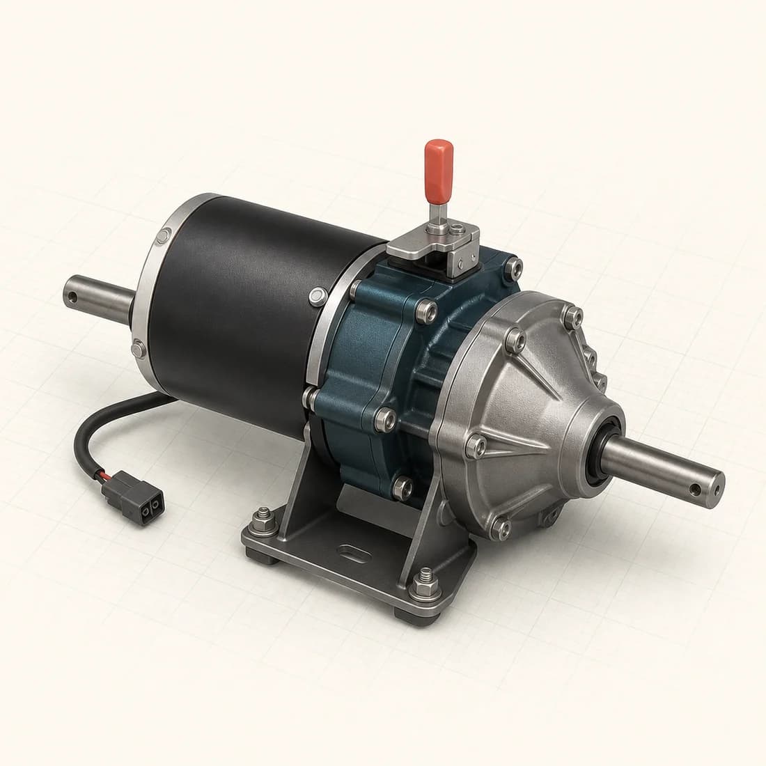 Original illustration of a compact mobility drive motor and transaxle assembly